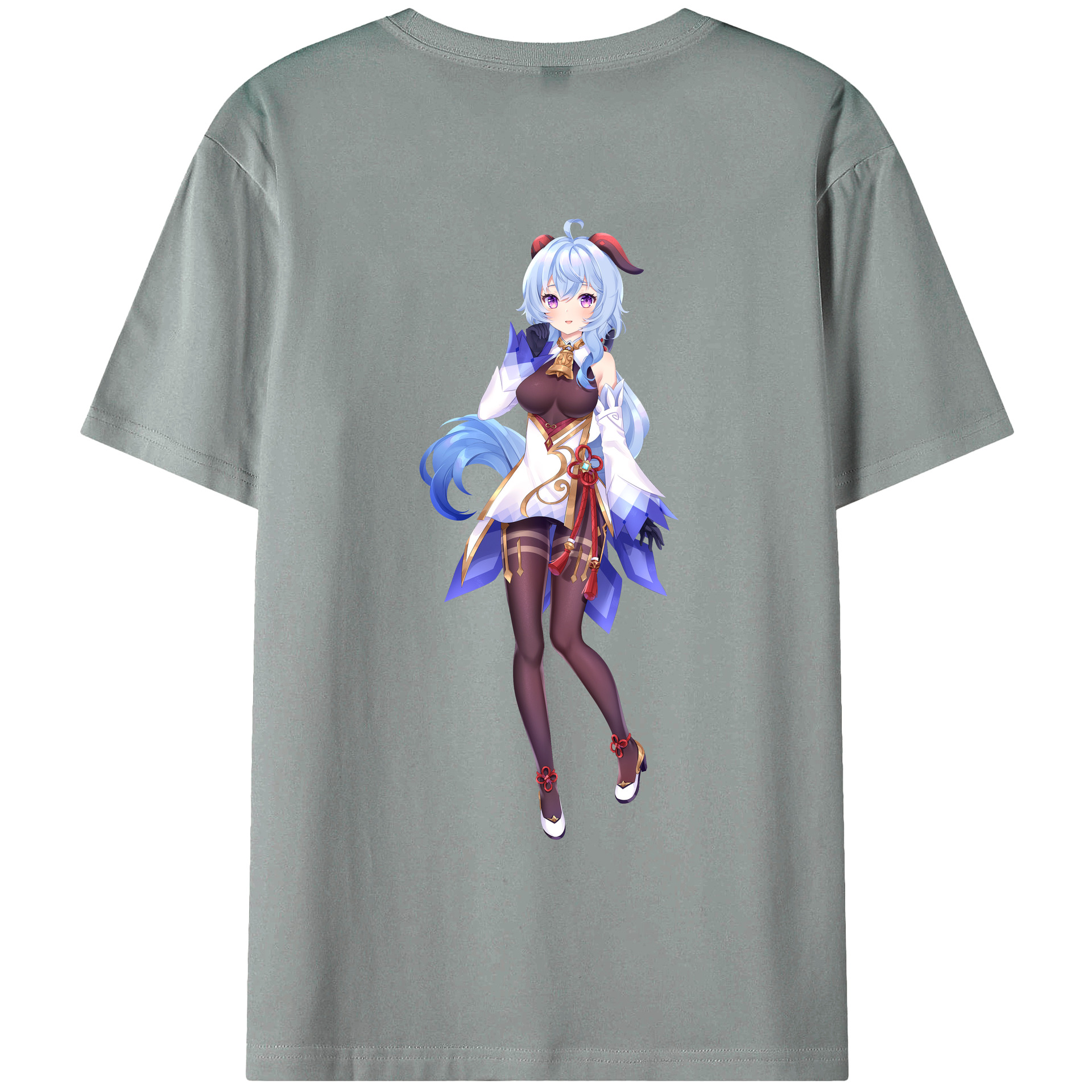 げんし神 甘雨 かんう genshin Ganyu 綿100％ メンズ半袖Tシャツ（バックプリント） 通気性